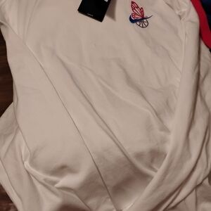 Nike White Long Sleeve Tee with Red and Blue Logo